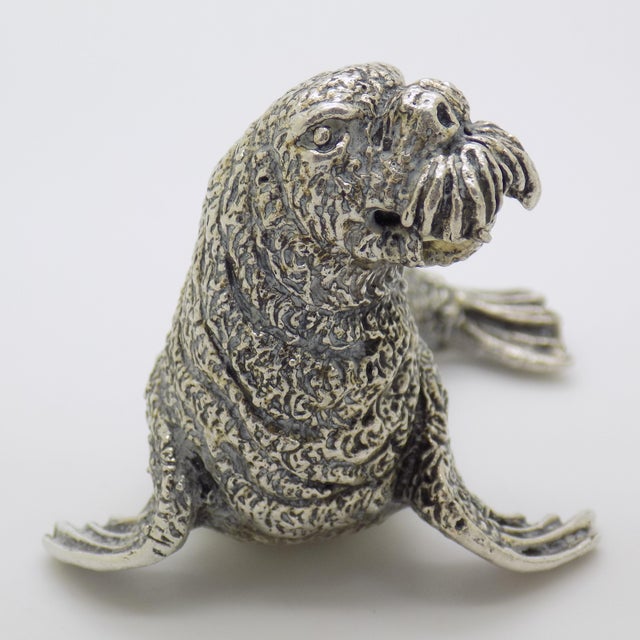 Vintage Italian Handmade Genuine Silver Walrus Figurine Sculpture by Cerreti For Sale - Image 9 of 15