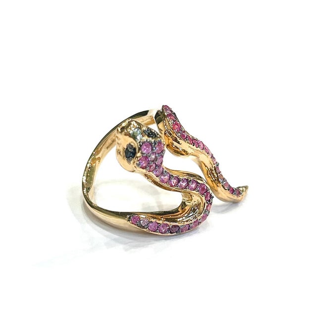 Gemstone Bochic "Orient" Blue Sapphire & Red Ruby Serpent Ring In 18K Gold & Silver For Sale - Image 7 of 7