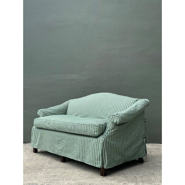 Vintage Striped Slip Covered Camelback Loveseat For Sale - Image 16 of 18