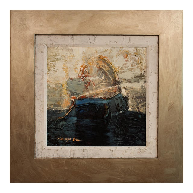 Mid Sized Framed Square Abstract Landscape on Canvas. For Sale