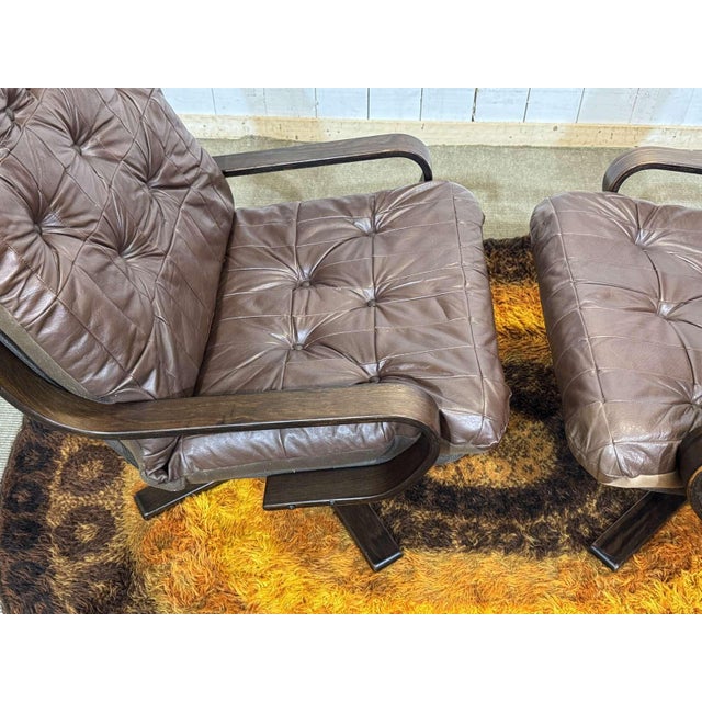 Norwegian Swivel Chairs in Leather and Beech, 1970s, Set of 2 For Sale - Image 12 of 15