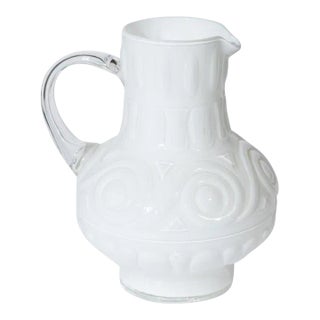 Vintage Italian Opaline Glass Pitcher With Geometric Pattern For Sale