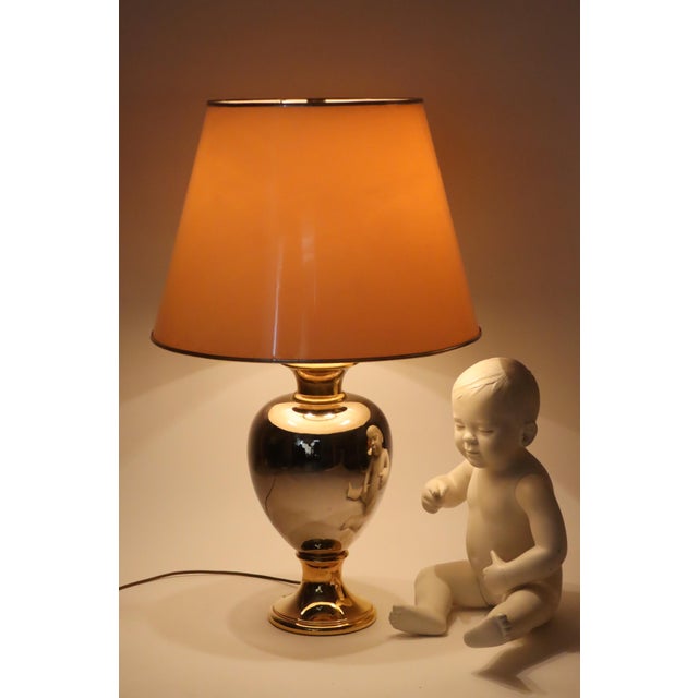 Large Hollywood Regency Table Lamp in Gold and Platinum, 1980s, in Very Good conditions. Designed 1980 to 1989 European...