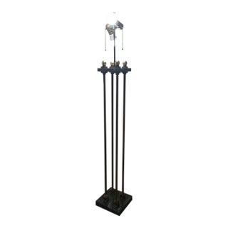 Mid 20th Century Hollywood Regency 4-Column Brass & Green Marble Floor Lamp For Sale
