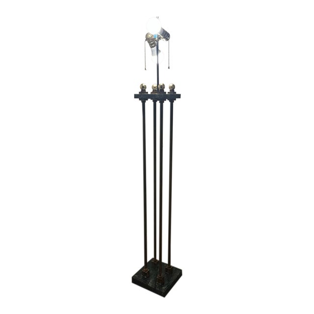Mid 20th Century Hollywood Regency 4-Column Brass & Green Marble Floor Lamp For Sale
