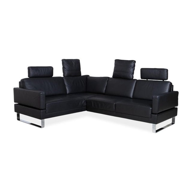 Brühl Alba Leather Corner Sofa, Black, Manual Function Sofa Couch For Sale - Image 5 of 17
