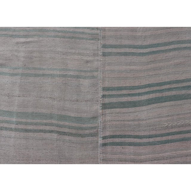 Stone Gray Vintage Turkish Kilim Rug With Soft Aqua, Misty Gray, and Faded Stone Stripes For Sale - Image 8 of 13
