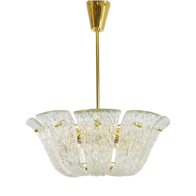 Large Vintage Curved Basket Pendant Light in Brass and Textured Glass by J. T. Kalmar for Kalmar, Vienna, 1950 For Sale