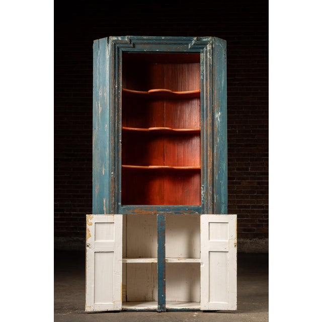 Mid 19th Century Primitive Chippy Corner Cupboard in Blue For Sale - Image 4 of 12