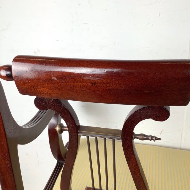 Federal Revival Mahogany Lyre-Back Settee- Neoclassical Bench For Sale - Image 11 of 12