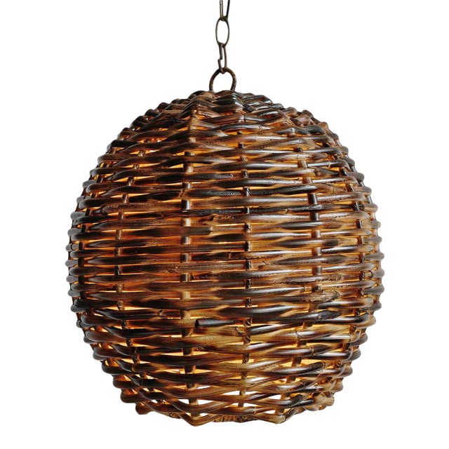 Burnt Bamboo Globe Pendant Light Small For Sale
