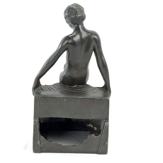 Bronze Art Deco Nuart Nude Flapper Spelter Bookend Circa 1925 For Sale - Image 8 of 10