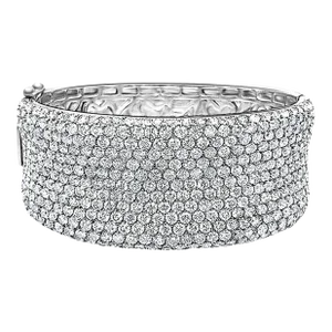 Vintage 20.40 Ctw Round Cut Diamond Encrusted 14k White Gold Bangle Bracelet