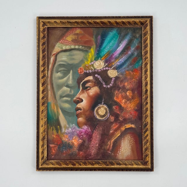 1990s Original Contemporary Indigenous Warrior Oil Painting on Panel For Sale - Image 5 of 8