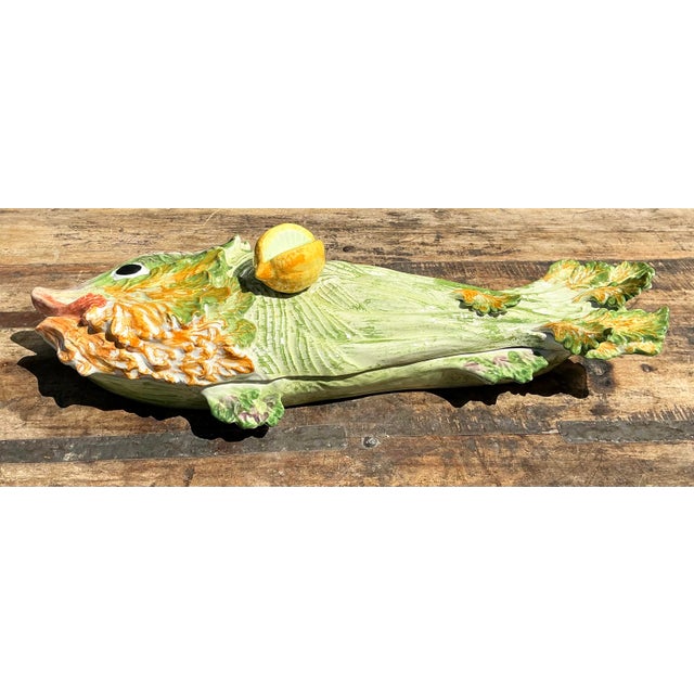 Late 20th Century Vintage Italian Glazed Ceramic Fish Tureen For Sale - Image 5 of 12