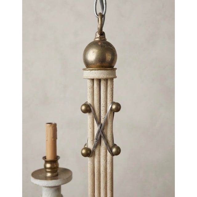 Hart Associates Vintage Hart Associates Distressed White & Brass 3-Light Chandelier For Sale - Image 4 of 4