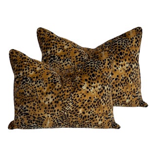Early 21st Century Leopard Print Velvet Pillows- a Pair For Sale
