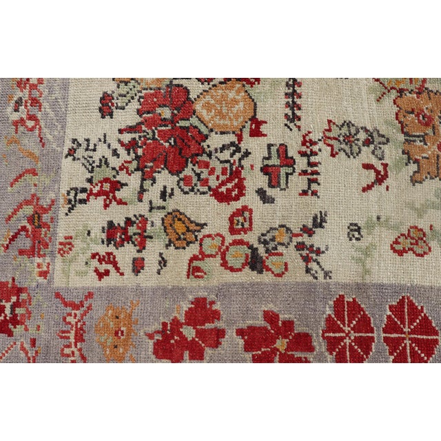 Vintage Turkish Oushak Rug in All-Over Flower Design Background & Simple Boteh Border For Sale - Image 11 of 13
