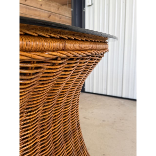 Vintage Refinished Rattan Braided Hourglass Console Table With Original Smoked Glass For Sale - Image 10 of 12
