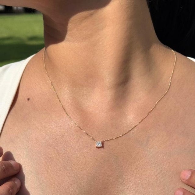 Princess-Cut Diamond Solitaire Pendant Necklace in 14k Yellow Gold For Sale - Image 9 of 15