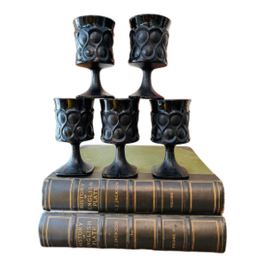 Vintage Noritake Spotlight Ebony Glass Goblets Set of Five 1970s Black Pedestal Barware