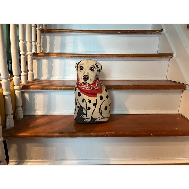 American Vintage Wool Dalmatian Needlework Needlepoint Dog Pillow or Doorstop For Sale - Image 3 of 16