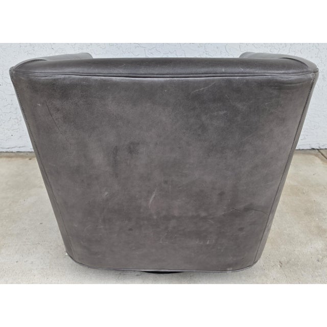 Animal Skin Restoration Hardware 1950s Italian Shelter Arm Leather Swivel Club Chair Rh For Sale - Image 7 of 18