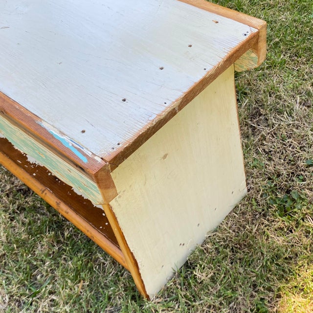 Handcrafted Primitive Pine Wood Bench by Local Folk Artist Made With Antique Wood For Sale - Image 4 of 7
