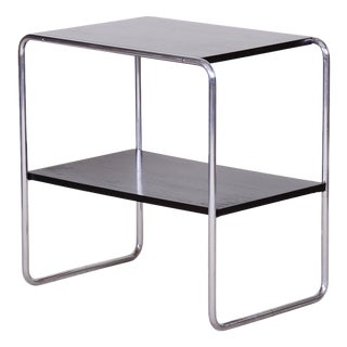 Bauhaus Side Table in Oak and Chrome-Plated Steel, Czech, 1930s For Sale