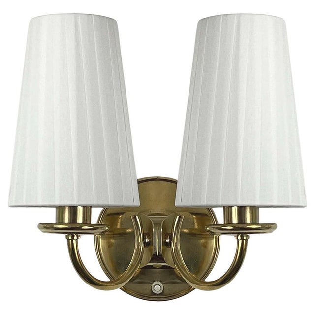 Brass & Cream Fabric Wall Light, Sweden, 1940s For Sale - Image 15 of 15