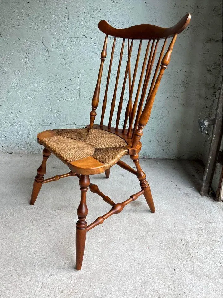 Early 20th Century Antique Maple Brace Back Windsor Rush Seat Side