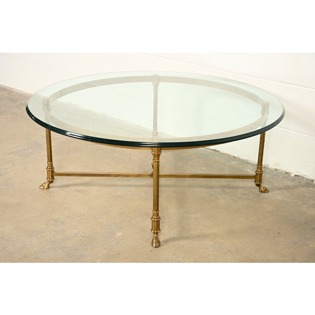 Mid-Century Modern LaBarge Hollywood Regency Brass and Glass Hooved Feet Cocktail Table | Circa 1960s For Sale - Image 3 of 12