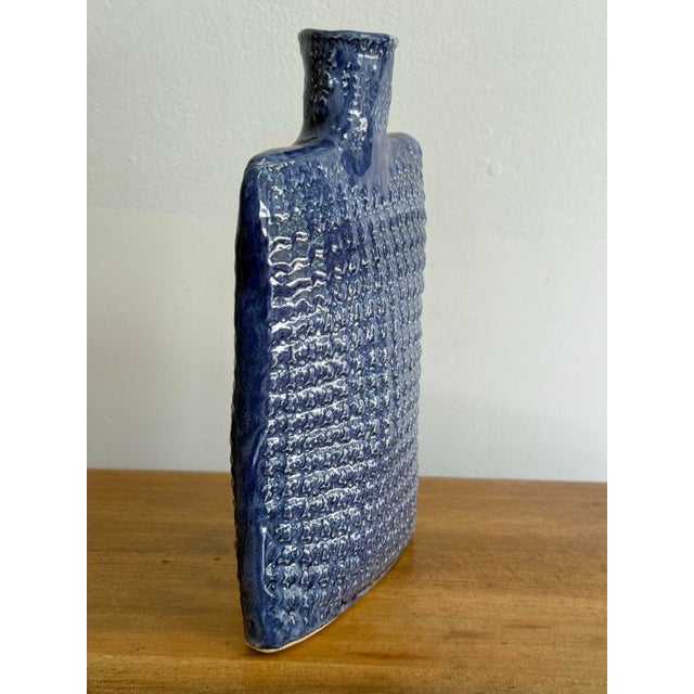 Late 20th Century Vintage Blue Pottery Folk Art Vase For Sale - Image 5 of 9