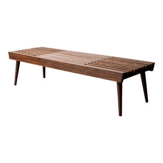 Mid-Century Modern Extendable Walnut Slat Bench For Sale