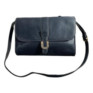 1980s Vintage Blue Leather French Shoulder Bag by Emanuel Ungaro For Sale
