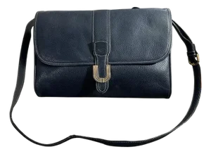 1980s Vintage Blue Leather French Shoulder Bag by Emanuel Ungaro