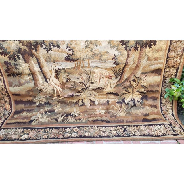 Textile Important Antique Continental Tapestry Panel – Cranes, Birds & Landscape For Sale - Image 7 of 12