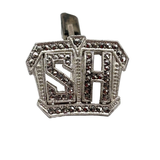 Silver Modern Sterling Silver & Marcasite Cufflinks W/ "Hs" Mono by Kimmler & Daniel For Sale - Image 8 of 10