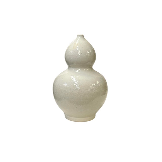 Vintage Off White Glaze Gourd Shape Pottery Ceramic Pot Vase For Sale - Image 4 of 6