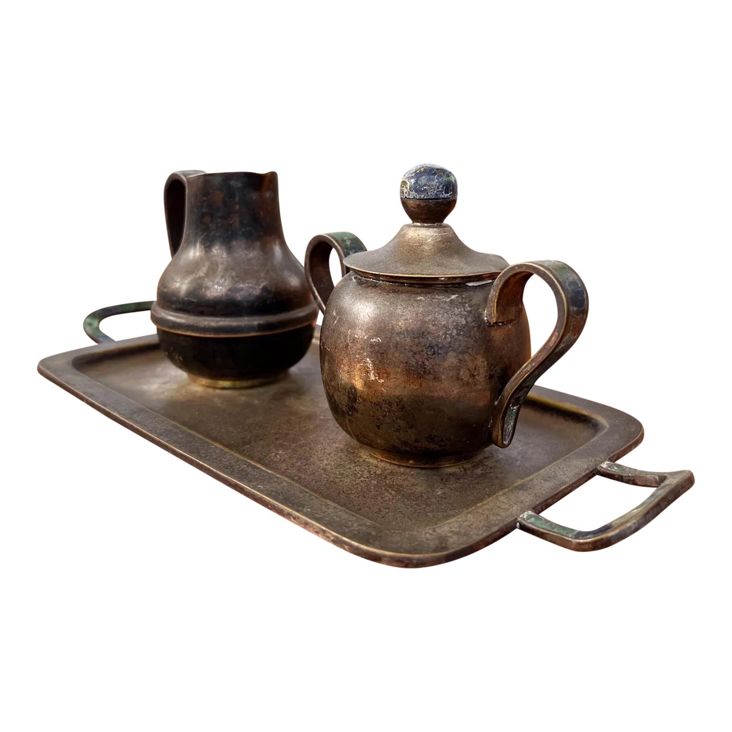 Los Castillo Modernist Silver Malachite Sugar Creamer Tray Set Mosaico ...