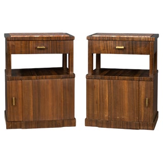 20th Century Italian Kingwood & Marble Bedside Cabinets, 1950s, Set of 2 For Sale