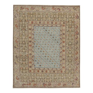 Rug & Kilim’s Distressed Style Rug in Blue and Green With Floral Patterns For Sale