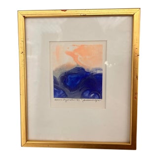 1990s Framed Abstract Blue Mini Print- Contemporary Coastal Vibes For Sale