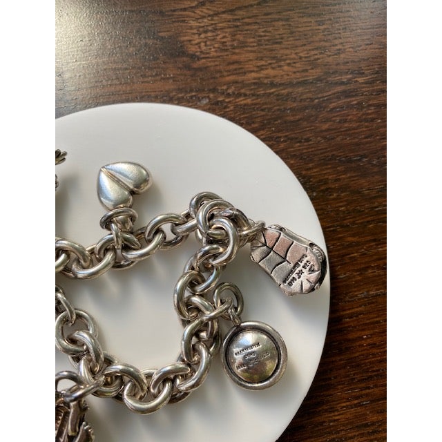 Metal Vintage Barry Kieselstein-Cord Sterling Silver Link Bracelet With 5 Kc Charms, Discontinued, Collectible For Sale - Image 7 of 8