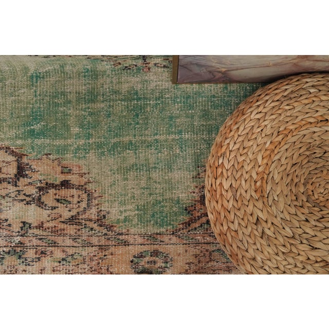 Green 1970s Vintage Turkish Handmade Wool Cotton Green Area Rug For Sale - Image 8 of 12