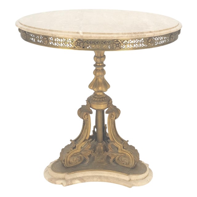 Marble & Bronze Base Fine Gueridon Side End Lamp Stand Mint For Sale