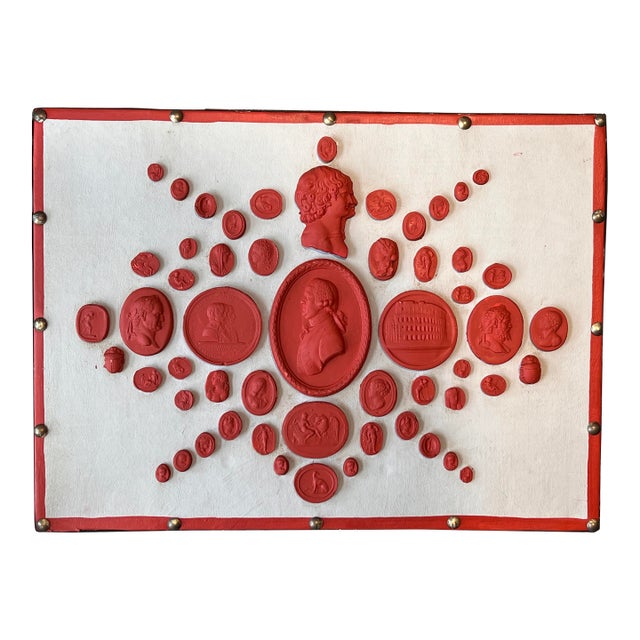 #1013 Grand Tour Revival Neoclassical Vintage Red Plaster Cast Waxed Intaglio Arrangement For Sale