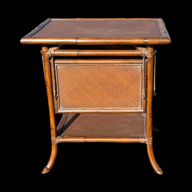 Vintage Bamboo and Rattan English Colonial-Style Folding Drop-Leaf Butler’s Side Table For Sale - Image 4 of 7