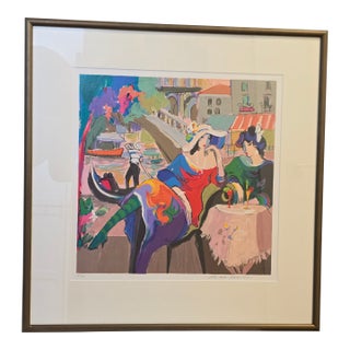 Isaac Maimon "City Cafes-Venice" Serigraph on Paper For Sale