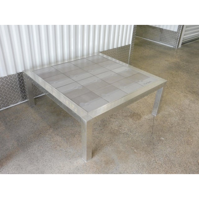 Modern Large 1970's Pierre Cardin Mod Tile Top Aluminum Coffee Table For Sale - Image 3 of 8